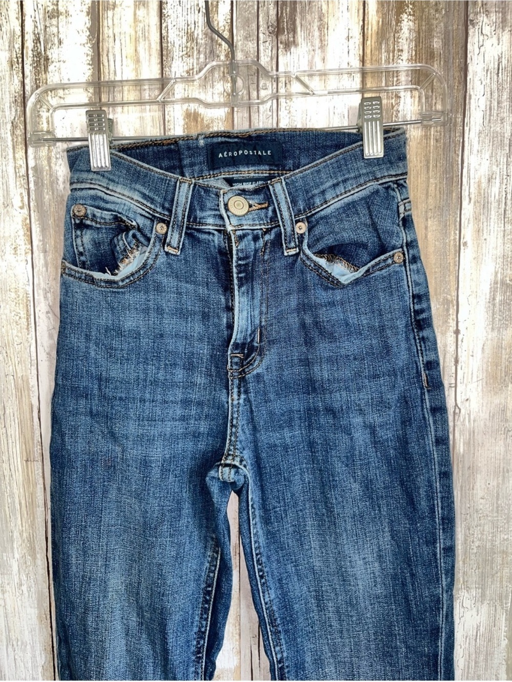 Aeropostale High Rise Flare Jeans Women 000 Dark Wash Stretch Denim - Picture 3 of 6
